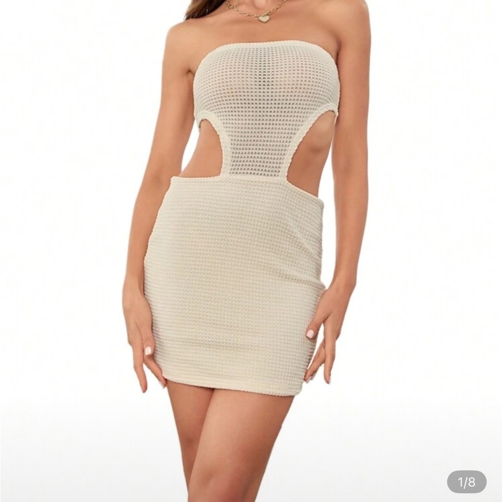 SHEIN Cream Strapless Cutout Dress